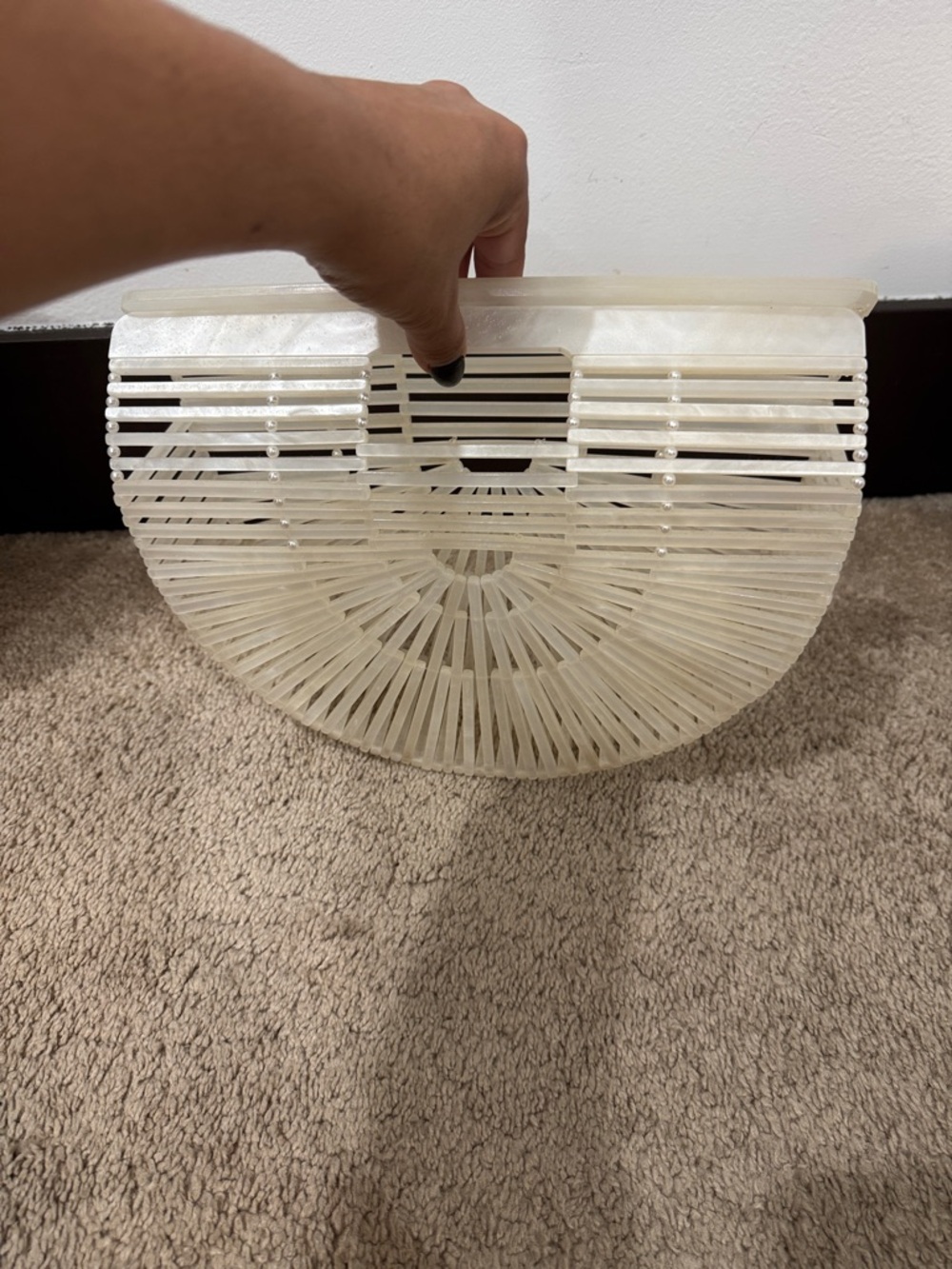 Arcylic Semi-Circle Slatted Handbag - Cream